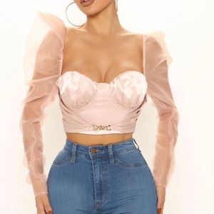 Pink satin bustier crop top